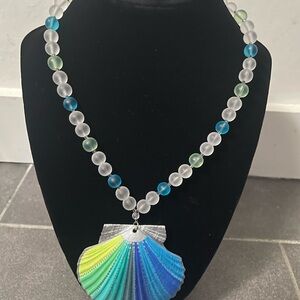 Colorful custom painted handmade Shell Pendant Necklace